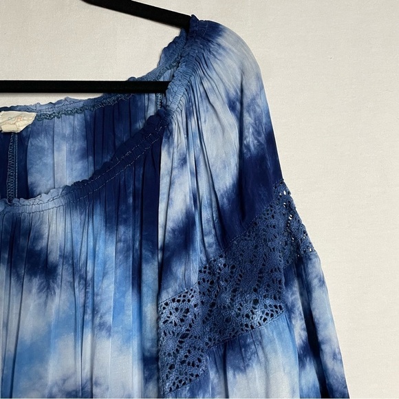 Surf Gypsy Boho Tie-Dye Off-Shoulder Ruffle Kimono Sleeve Tunic Top - Picture 5 of 12